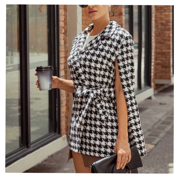 Houndstooth Belted Cape Coat - Picture 3 of 5